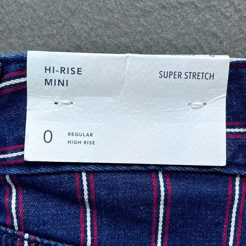 NWT American Eagle Striped Denim Mini Skirt‎ Women 0 Blue Red  HiRise Raw Hem